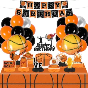 76pcs Basketball Party Decorations - Banner, Honeycomb Centerpieces, Balloons, Cake Topper, Tablecloth for Boys