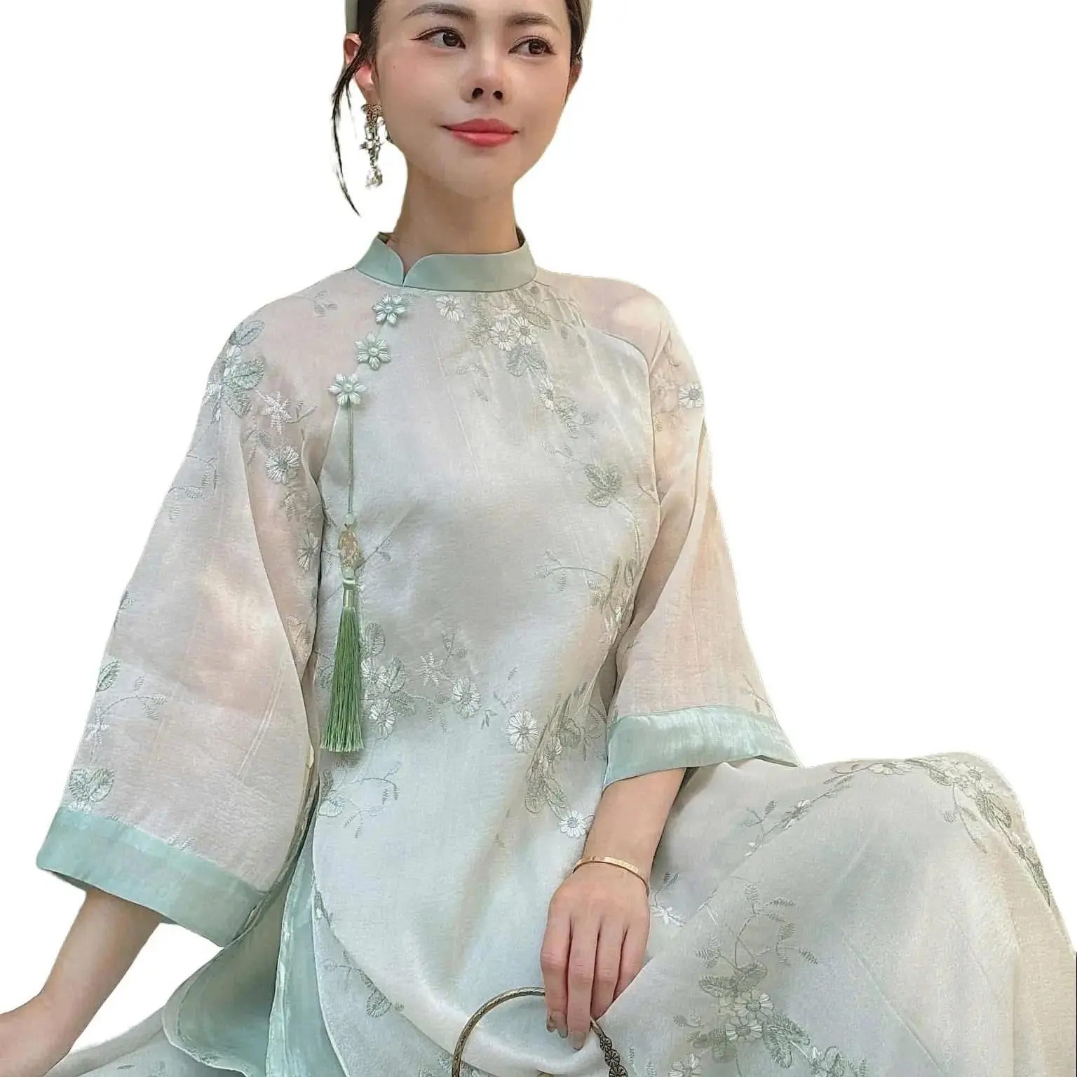 Light Green Ao Dai Vietnamese Chiffon Dress Lightweight Traditional Formal  Clothes for Women Casual & Formal Events - TikTok Shop
