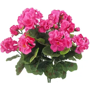 2 Pcs Artificial Geraniums Outdoor Silk Flowers Rose Red Artificial Geranium Bush Faux Flowers Red Geraniums for Floral Home Decor Indoor Garden Patio Grave Cemetary Vase Table Centerpiece