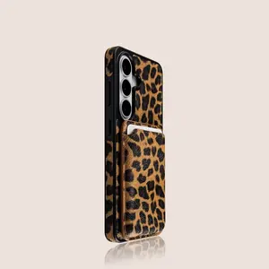 Vintage Leopard Print Magnetic Side-Stick Leather Phone Case | Matching Magnetic Card Bag Protective Case | Shockproof and Scratch-Resistant Design | Compatible with Samsung Galaxy S26 Ultra/S25 Ultra and iPhone 17/16/15 Pro Max
