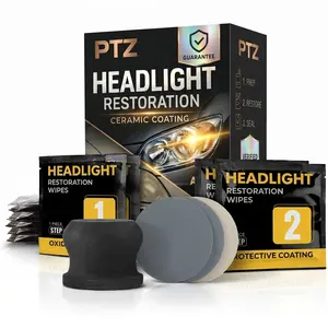 PTZ Ceramic Headlight Restoration Kit – Guaranteed To Last As Long As You Own Your Vehicle – Brings Headlights Back to Like New Condition - No Power Tools Required - 8 Wipe Kit