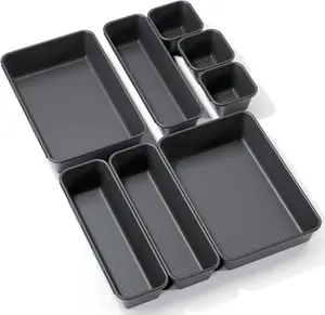 8PCS Plastic Interlocking Drawer Organizer, 3 Sizes Versatile Desk Drawer Organizer Trays, Drawer Dividers, Organization and Storage Bins for Tools