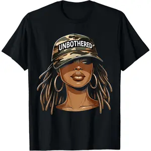 [100% pure cotton short-sleeved] Unisegate, 1 "Unrestrained African American Woman" hooded camouflage T-shirt: Pure cotton soft, suitable for all seasons, solving the problem of uniform dressing for families or groups.