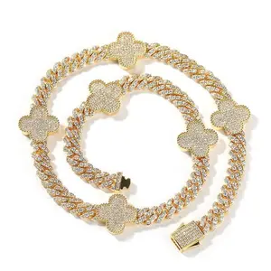 18K Gold Vacuum Plated Copper with 5A+ Sri Lanka Zircon  Lucky Clover Necklace Miami Italy Mexico & Micro Inspired for Women & Men Luxury Jewelry,Daily Wear,Casual Fashion,Gift Idea,Chicano,Classic,Hip Hop,Simple,Sporty Style