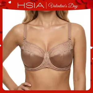 HSIA Soie Unlined Plus Size Floral Embroidered Underwire Comfort Non-Padded Balconette Sexy Demi Bra with Breathable High-Stretch Subtle Shimmer Fabric &Adjustable Straps