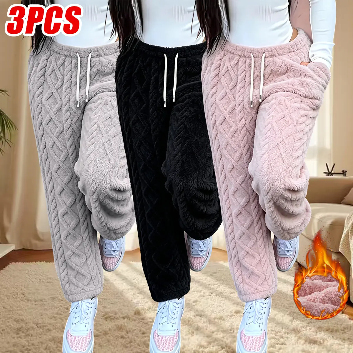 Women's Microfiber Poly Sleep Pants - Casual Wear for Cold Season, Thick-Lightweight Fabric, Loose Straight Cut, Loose Waist, Multi-Size Solid Colors, Suitable for Sleeping & Home Work