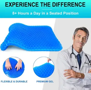Double-Thick Gel Seat Cushion for Car Truck Drivers, Cooling Pressure Relief Pad for Long Sitting, Office Desk Wheelchair Use for Back Hip Sciatica Tailbone Pain