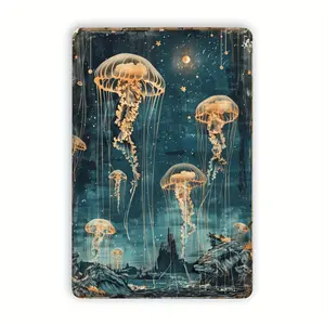 Vintage Jellyfish Metal Tin Sign Decorative Wall Art for Home and Outdoor Use 8x12 Inch Engraved Plaque for Bedrooms Restaurants and Bars