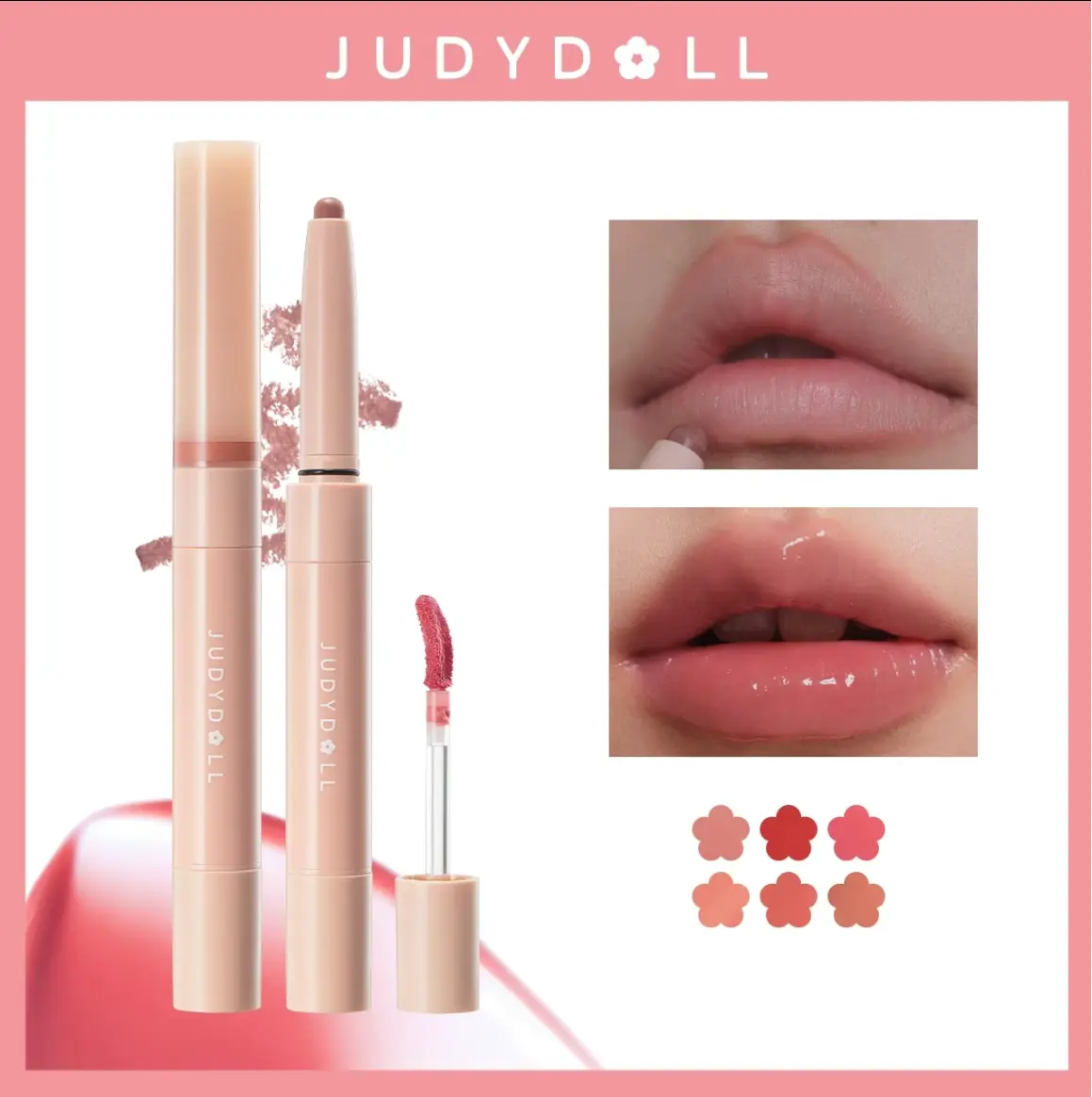 Judydoll Dual-Ended Lip Gloss & Lipliner, Long-Lasting Pigmented Duo to Hydrate for an Instant Pout & Glossy Lips, For Adults, Moisture, All Skin Types