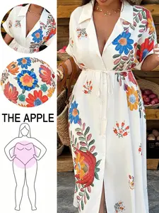 Women's Plus Size Floral Print Vacation Shirt Dress, Bohemian Style Long Dress, Casual Summer Dress, Daily Commute Wear, Ly6032