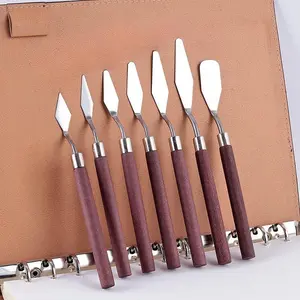 Art Spatula Set, 7 Counts/set Soft Paint Oil Painting Wooden Handle Palette Knife Set, Gouache Painting Spatula, Art Supplies, Art Drawing Supplies