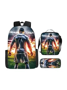 Cr7 Football Star Travel Bag Set, Three-In-One Student Backpack, Lunch Box, Pencil Case, Durable Multi-Functional Storage Bag