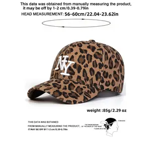 Women's Ny Leopard Print Hat, Adjustable Size, Fashionable Design, Suitable for Sports & Casual Outings, All-Season Woven Fabric Cap