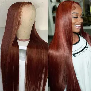 Bling Hair Reddish Brown Bone Straight 13x4 13x6 Human Hair Lace Front Wig Colored Brazilian Remy Hair Transparent Lace Frontal Wig For Women PrePlucked Hairline