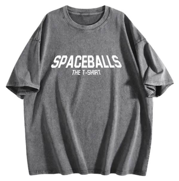 Washed Cotton Spaceballs Graphic T-Shirts, Men's Oversized Short-Sleeve Menswear, Vintage Loose-Fit Casual Streetwear Unisex Fashion Tops, Tshirts, Shortsleeve, Round Neck, Shopping