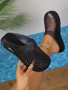 Breathable Multi-Color Holey Half Sandals, Anti-Slip Durable Platform Sole, Summer Commute Versatile Slippers, Comfortable Casual Footwear