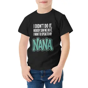 Kids’ 100% Cotton Short Sleeve Crew Neck T-Shirt - Kid-Friendly Boys' T-Shirts with Humorous Print: "I Didn’t Commit the Action, No One Witnessed It. I Wish to Talk to My Grandmother."