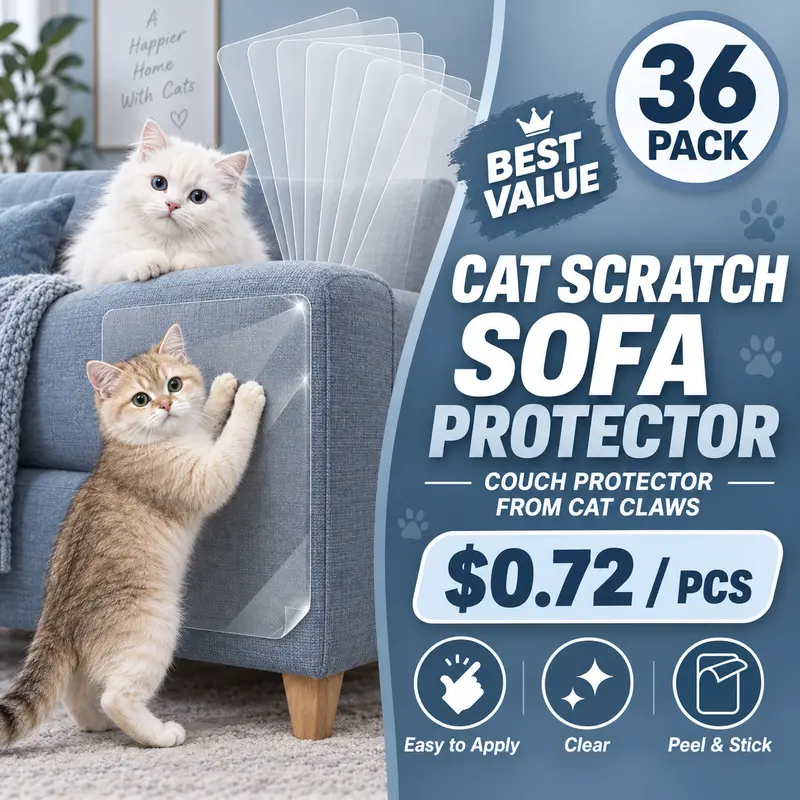 AISOON 36-Pack Classic Plaid Vinyl Sheet Cat Scratch Furniture Protector - Self-Adhesive, Waterproof, Detachable, Invisible, 118"x12" Extra-Long Coverage, Kitten-Safe Deterrent for Living Room