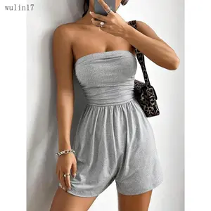 New2025Women's Solid Color Romper,  Curvy  Fitted Sleeveless Romper for Summer, Women's Clothes for Daily Wear, Womenswear, Clothes for Women