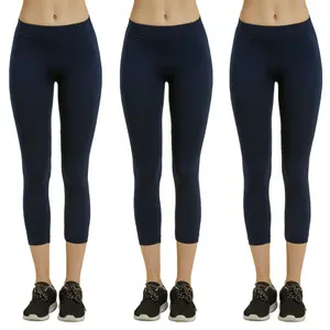 3 Pack Women’s Capri Leggings Stretch Tummy Control Buttery Ribbed Waistband Yoga Pants No See-Through Athletic Workout Running Cycling Activewear