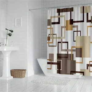 Modern Brown Geometric Shower Curtain - Waterproof, Machine Washable, Polyester Fabric, Privacy Protection, Easy Installation, Stylish Bathroom Decor Autumn