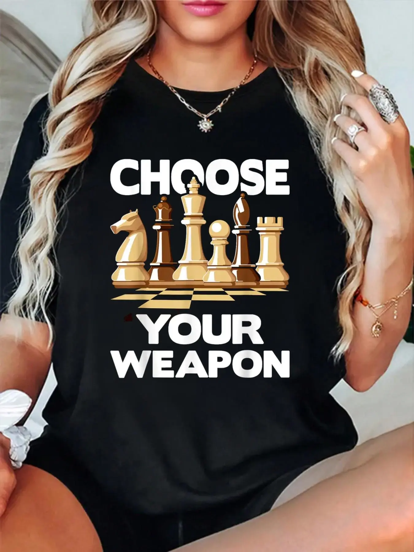 100% Cotton T shirts Choose Your Weapon - Funny Chess Player Chess Lover T-Shirt Breathable & Comfort Fit Tee Women,Short Sleeve Crew Neck Top for All Seasons,Graphic Tees Women Tops