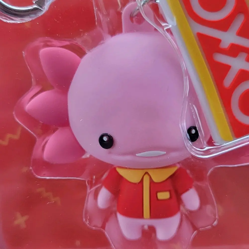 OXXO Keychain - Pink Ajolote  with Red and Yellow Accents - Perfect for Bags and Keys - Fun and Functional Accessory