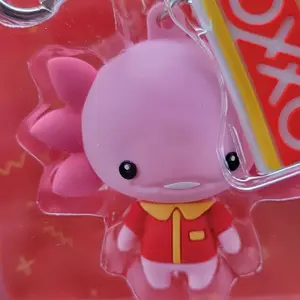 OXXO Keychain - Pink Ajolote  with Red and Yellow Accents - Perfect for Bags and Keys - Fun and Functional Accessory