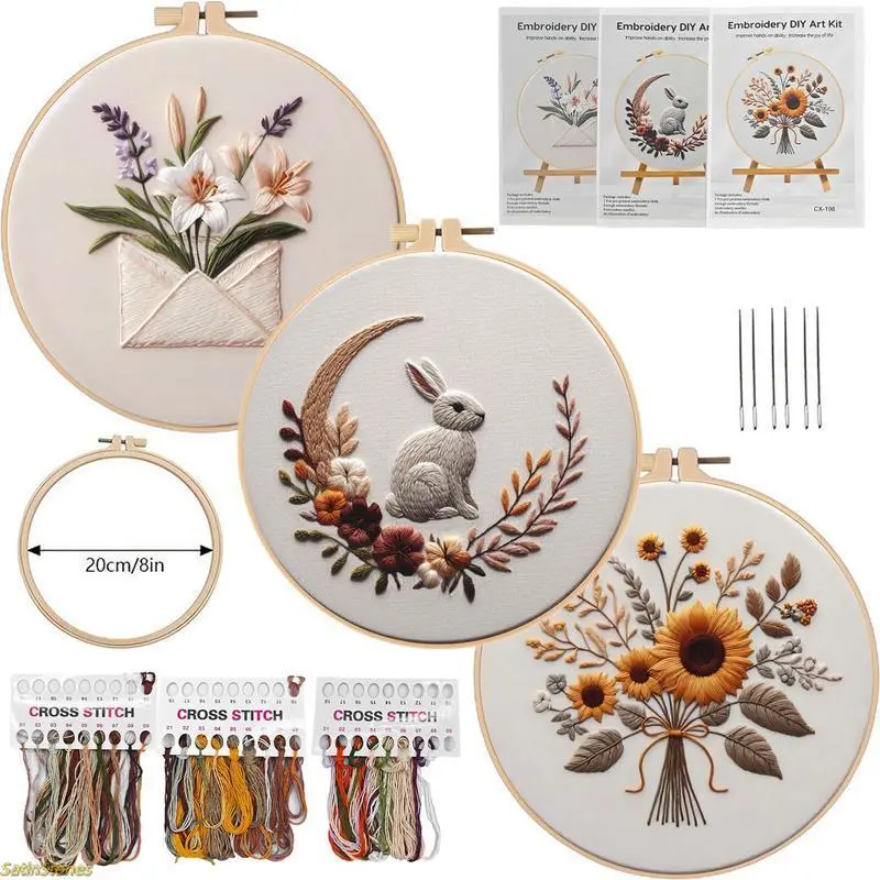 Sunflower Envelope Cross Stitch Kit with Rabbit Motif, Embroidery Kit for Beginners, English Stitch Guide, Needle Craft for Whimsical Home Decor, DIY Handmade Art Project