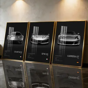 3Pcs Aluminum Alloy Framed Painting, Futuristic Sports Car Front View Art Picture, Home Decoration For Living Room, Bedroom, OfficeWall Decor, Odorless Print Artwork, Luxury Perfect Gift For Friends And Family