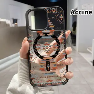 Magenetic Case for iPhone 17 Pro Max 16 Plus 15 14 13 12 11 Air E Tribal Geometric Symphony Patterned Clear Acrylic Back Waterproof Lightweight Mobile Phone Cover for Boy