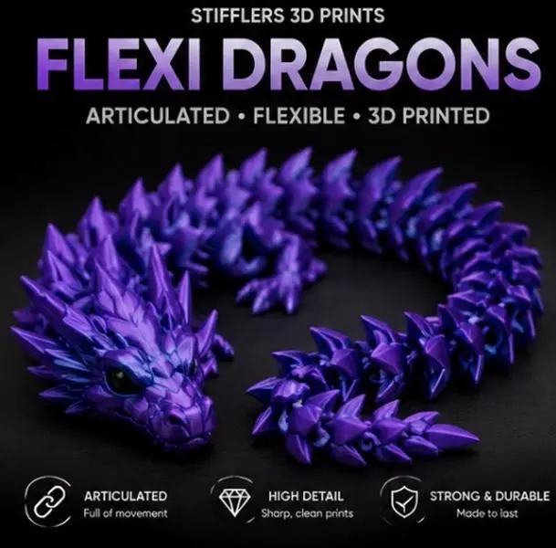 3D Printed Articulated Crystal Dragon - Flexible Fidget Toy for Gamers, Fantasy Creature Collectors