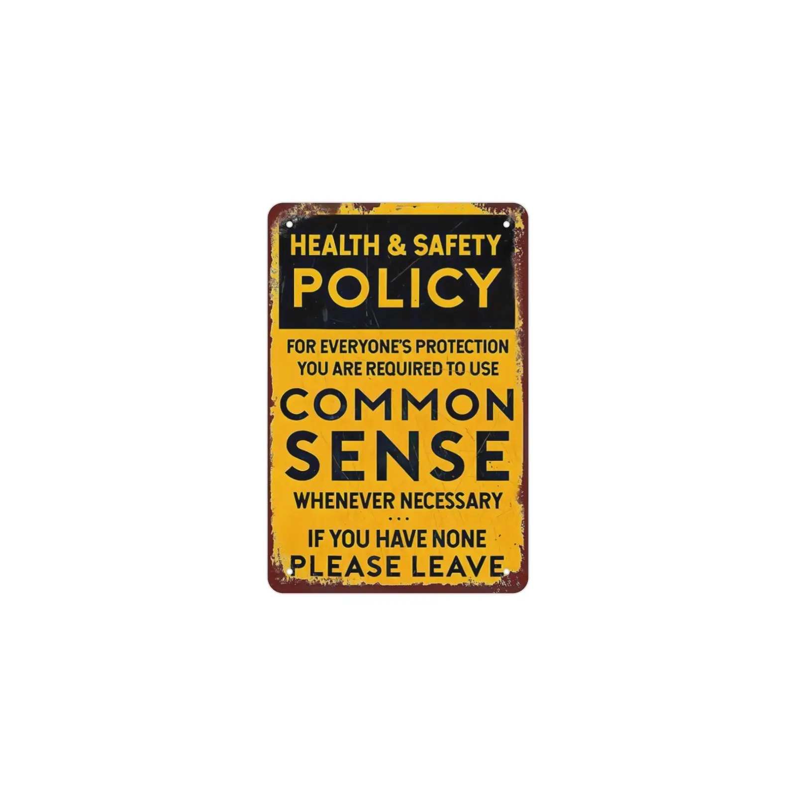 Vintage Health and Safety Policy Sign Fun Workplace Decor, Bold Black and Yellow Text, Rustic Industrial Style for Office, Kitchen, Bar  Easy to Hang Without Tools