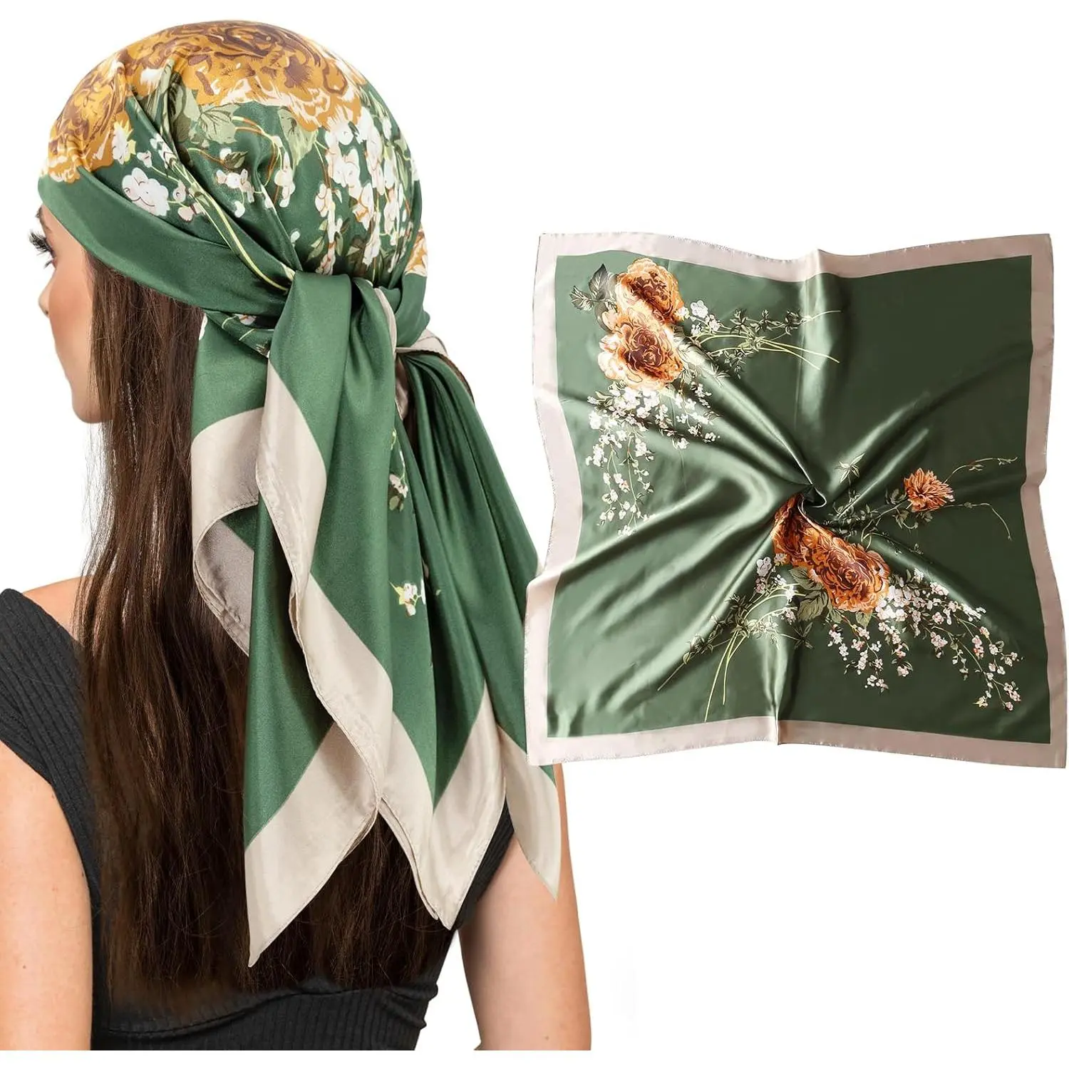 Women's HSA12 35" Square Silk-Like Scarf - Neck Scarf, Wrist Band for Hair Wrapping, Nighttime Sleeping, Scarf Around Neck