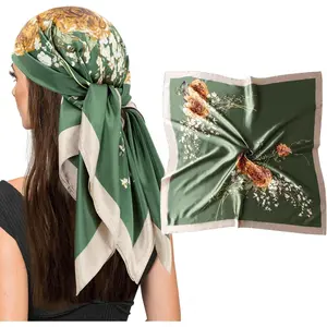 HSA12 35" Square Silk Like Head Scarf - Women's Fashion Silk Feeling Scarf for Hair Wrapping and Sleeping at Night.