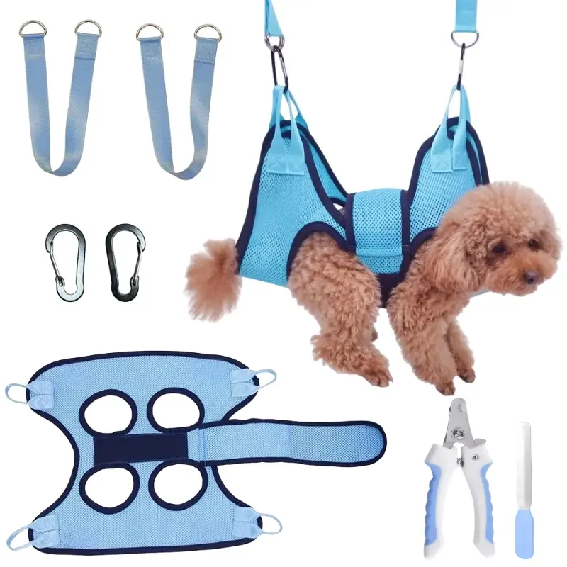 7pcs Dog Grooming Set, Grooming Bundle, Grooming Tools, Grooming Supplies, Hammock Harness with Nail Clipper Trimmer, Restraint Bag for Nail Trimming, Small & Medium Dog Carrier, Poodle