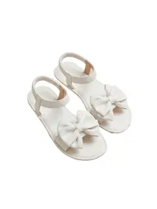 Simple Girls' Bow Flat Sandals, Tpr Anti-Slip Sole, Casual Outdoor Party Wedding Shoes, Comfortable Round Toe Design, Bowknot Design Sandals, Bow Decorated Sandals