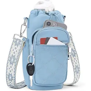 Water Bottle Carrier Bag with Strap, Water Bottle Purse with Phone Pocket 40oz for Walking Hiking