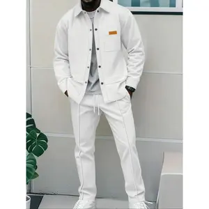 Men's  ternos para hombre modernos Fall New Waffle Texture Solid Color Lapel Button Pocket Long Sleeve Pants Casual Jacket Set, Commuter Outdoor Versatile Fashion