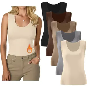 5 Pack Women's Thermal Tank Tops Fleece No Hem Thermal Underwear Sleeveless Tops Camisole Warm Base Layer