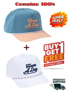 Super Deal 2-in-1 - Men's Fresh Blue/Peach “Have A Day” Summer Rope Hat - Limited Edition Duo | Cool Golf Style & Chill Vibes | Buy 1 Get 1 Free - Ideal for Sunny Days On & Off the Course