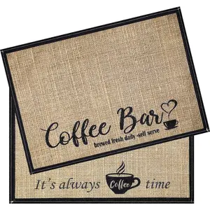 Burlap Coffee Bar Mat 2 Pack 20x14 Inch Decorative Placemats for Coffee Station & Counter Tops Rustic & Modern Style Coffee Accessories