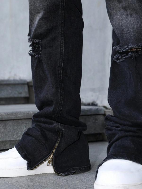 Novo Style  Men's Casual Distressed Zip Ankle Denim Jeans Men S Black Ripped Jeans Ripped Jeans For Men