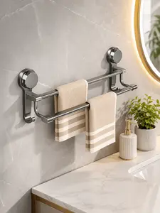 19.69inch Thickened and Reinforced Metal Double Rod Suction Cup Towel Rack, No-Drill Bathroom Organizer, 60s Quick Install, Space-Saving Tidy Bathroom Solution, 19.69Inch Double Rod - Thickened And Reinforced -