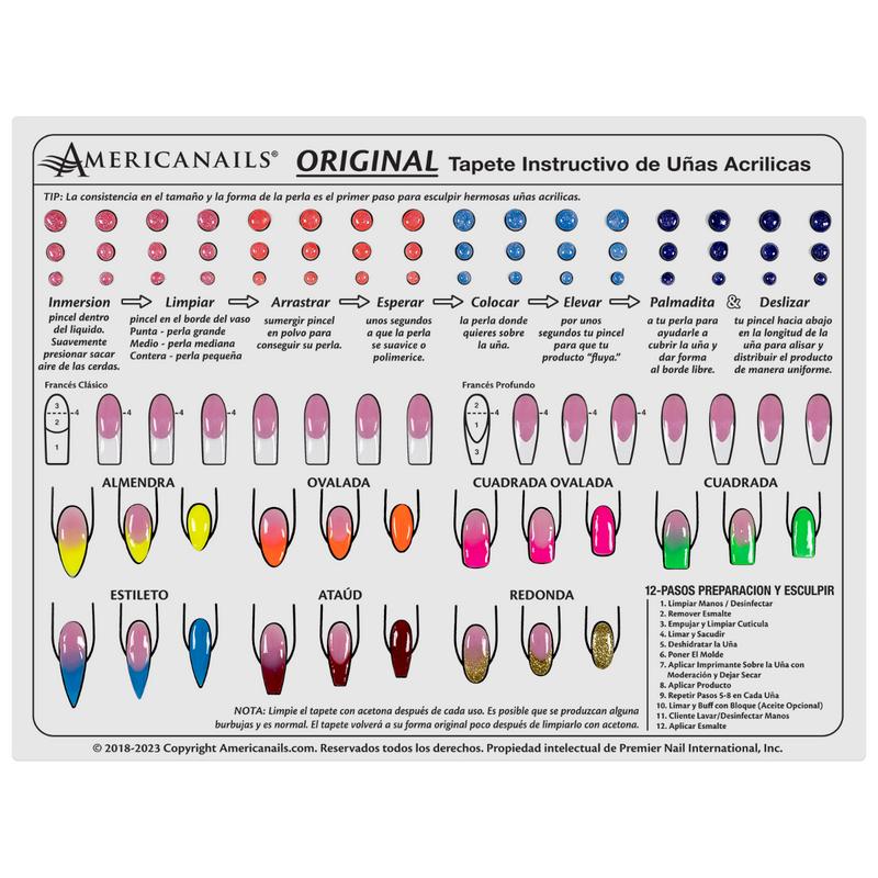 Americanails Tapete Instructivo en Silicona Para Técnicas de Uñas Acrílicas