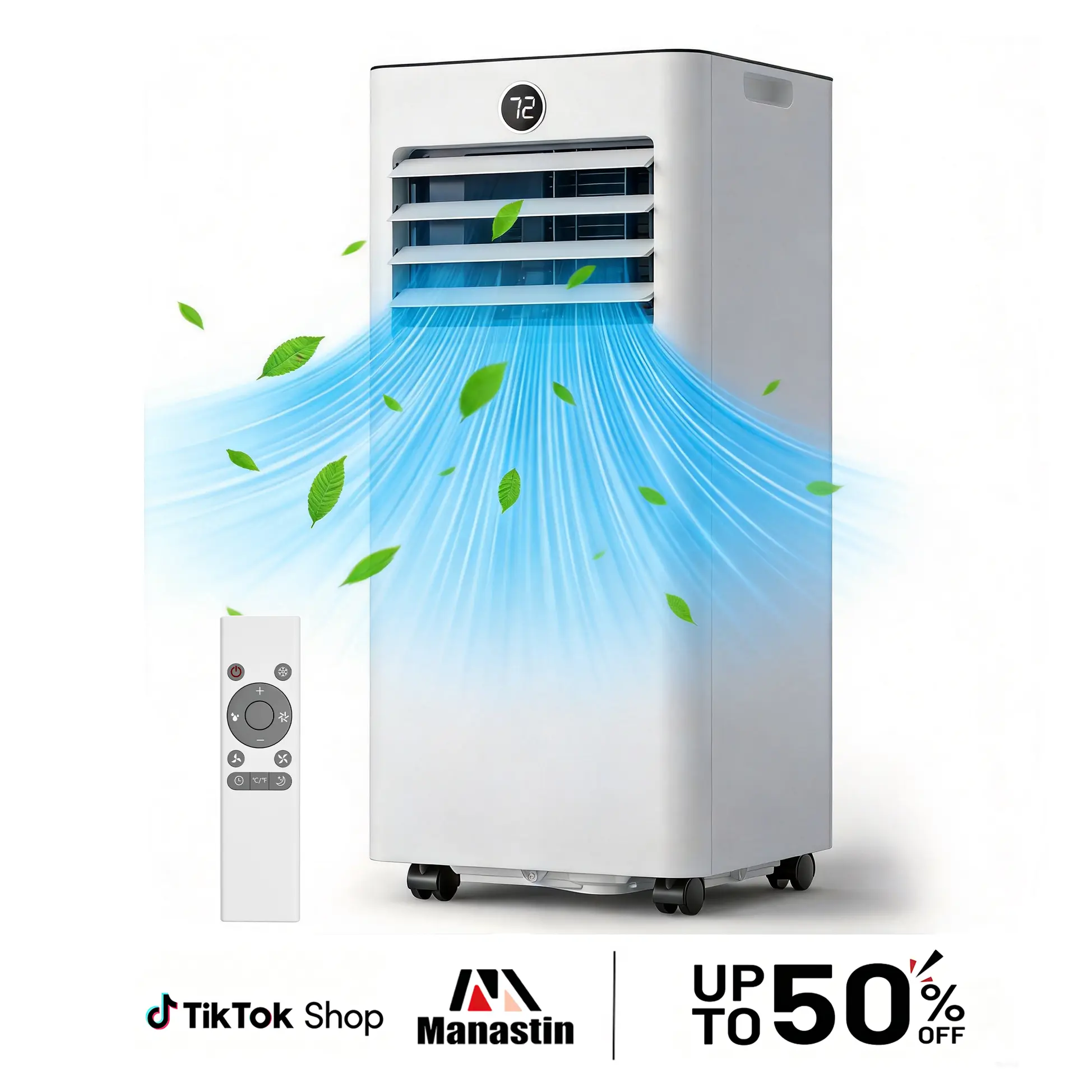 MANASTIN8000-10000 BTU EasyCool Portable Air Conditioner- Cool up to 350 Sq. Ft. AC with Easy-to-Use Remote Control, Digital LED Display, 24H Timer,Sleep Mode and Complete Window Installation Kit, for Bedroom,Living Room,Home Office