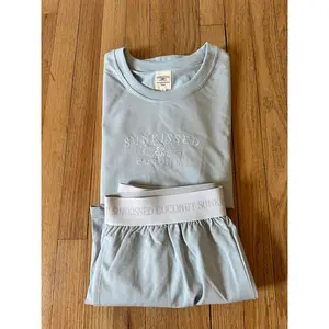 Glass Blue Basic Watercolor Embroider Tee