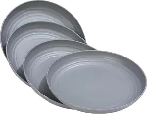 Wheat Straw Plates, Unbreakable Dinner Plates Set of 4, 8 Inch Plastic Plates , Dishwasher & Microwave Safe, Lightweight Salad Plates for Camping/Kitchen (Gray)