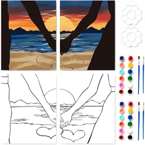 2 Pack Sip and  Kit Valentines Couple Painting Kit Supplies Canvas Painting Art Painting Set Pre Drawn Canvas to  for Adults Couple Date Night Party (8x10)