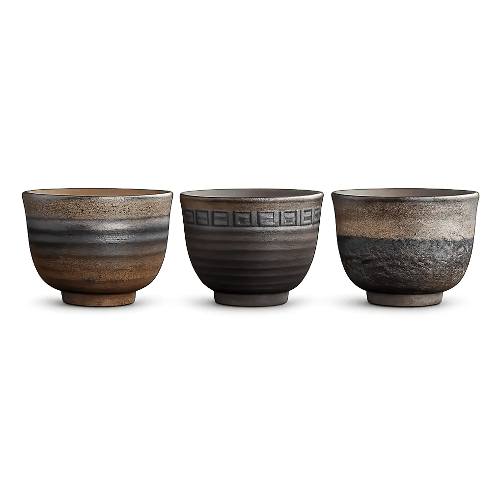 Traditional Japanese Ceremonial Ceramic Single Cup - Tribal Design, Sunset Accent, Ideal for Quiet Moments, Mindful Rituals, Hot Drinks Slow Sipping, Textured Finish